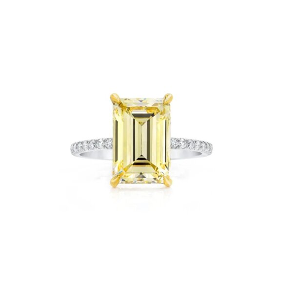 Canary Vivid Yellow 2.61carat Emerald Cut lab diamond ring - Picture 1 of 4